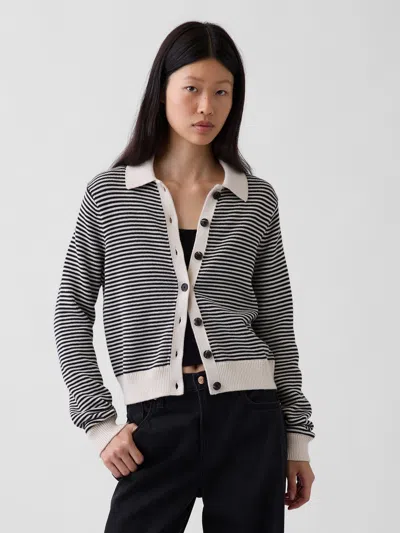 Gap 100% Cotton Polo Shirt Cardigan Sweater In Black