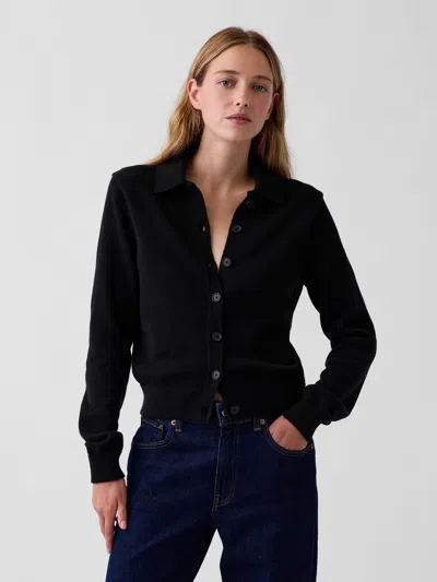 Gap 100% Cotton Polo Shirt Cardigan Sweater In Black