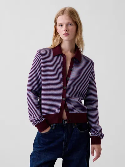 Gap 100% Cotton Polo Shirt Cardigan Sweater In Purple