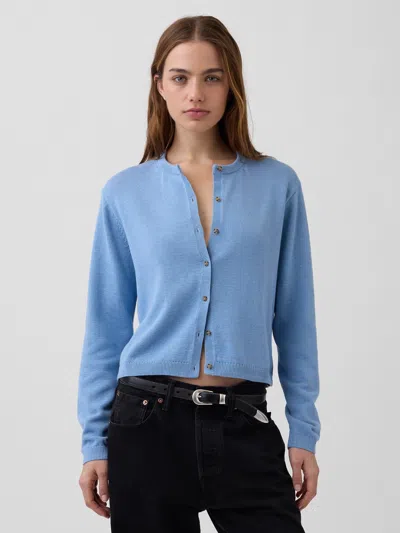 Gap 100% Cotton Relaxed Crop Cardigan Sweater In Blue