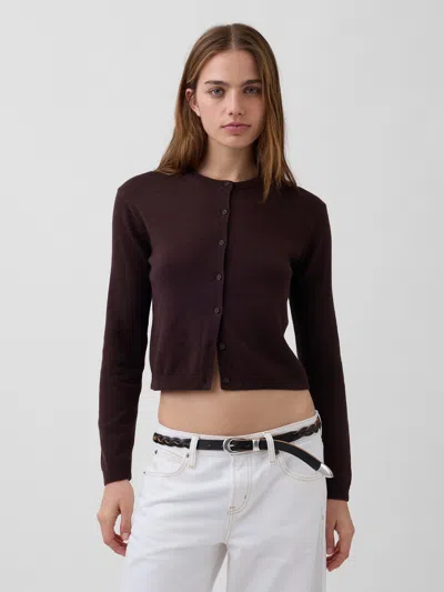 Gap 100% Cotton Relaxed Crop Cardigan Sweater In Brown