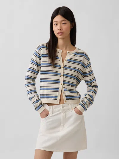 Gap 100% Cotton Relaxed Crop Cardigan Sweater In Multi