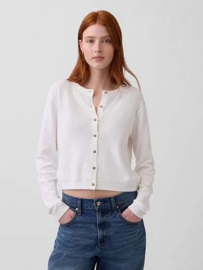 Gap 100% Cotton Relaxed Crop Cardigan Sweater In White
