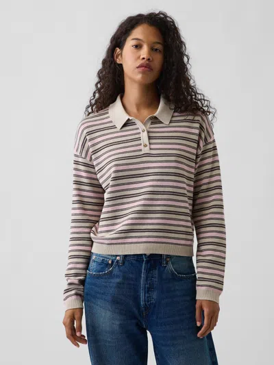 Gap 100% Cotton Relaxed Polo Shirt Sweater In Pink Stripe