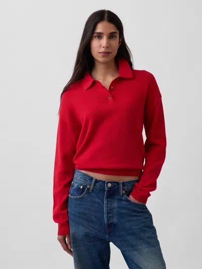 Gap 100% Cotton Relaxed Polo Shirt Sweater In Red