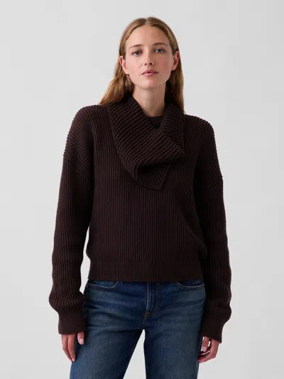 Gap 100% Cotton Relaxed Scarf-neck Sweater In Brown