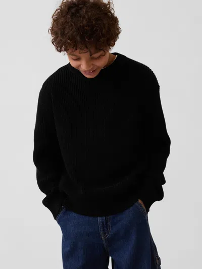 Gap Kids' 100% Cotton Relaxed Shaker Sweater In Black