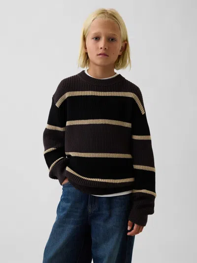 Gap Kids' 100% Cotton Relaxed Shaker Sweater In Brown Stripe