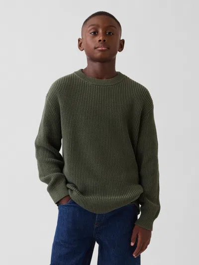 Gap Kids' 100% Cotton Relaxed Shaker Sweater In Tweed Green
