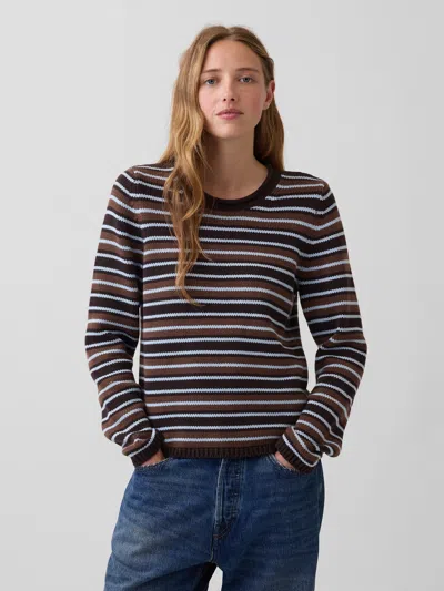 Gap 100% Cotton Rollneck Sweater In Brown & Blue Stripe