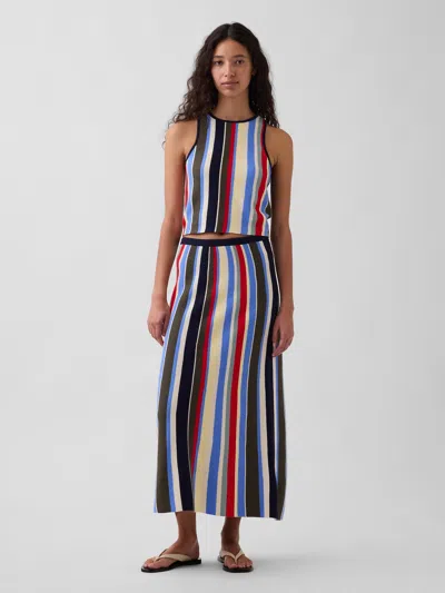 Gap 100% Cotton Stripe Easy Maxi Sweater Skirt In Multi