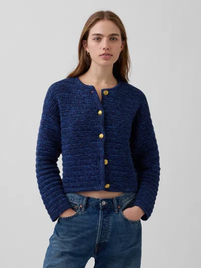 Gap 100% Cotton Textured Sweater Jacket In Blue