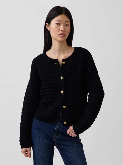 Gap 100% Cotton Textured Sweater Jacket In Black