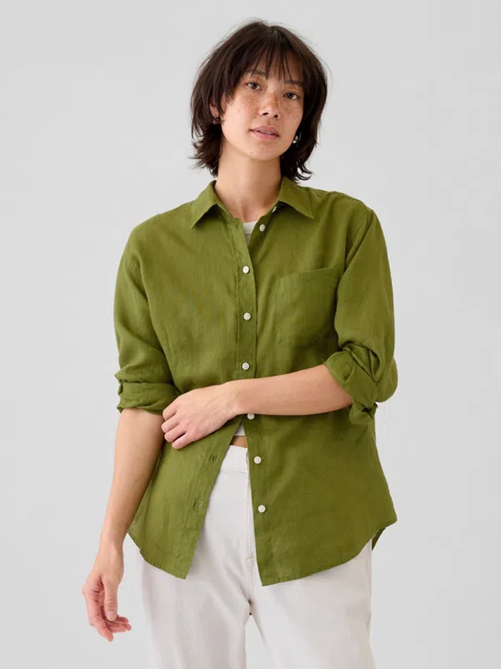 Gap 100% Linen Big Shirt In Calla Green | ModeSens
