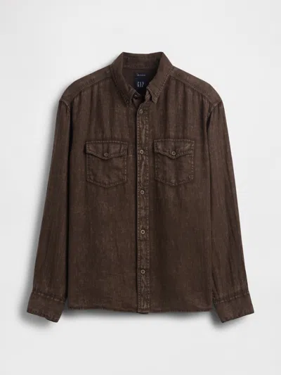 Gap 100% Linen Classic Shirt In Brown