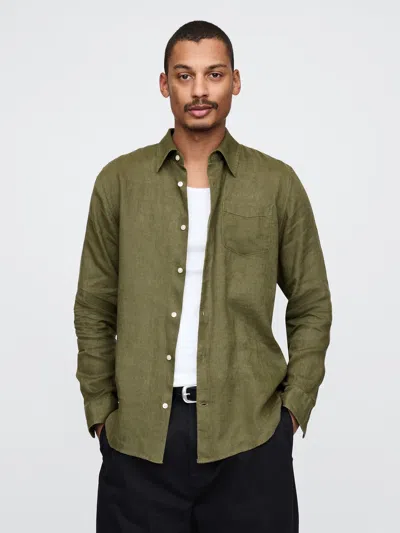Gap 100% Linen Classic Shirt In Army Jacket Green