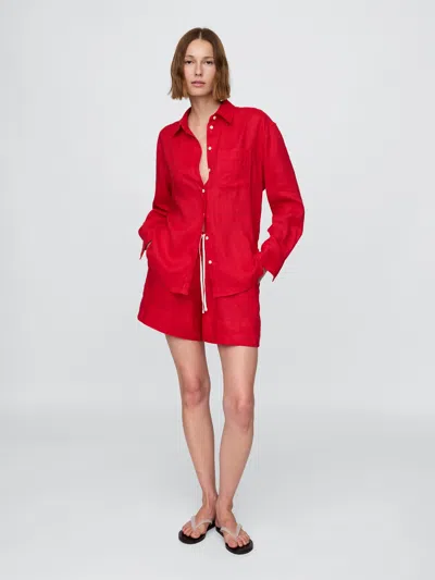 Gap 100% Linen Easy Shorts In Tomato Sauce Red