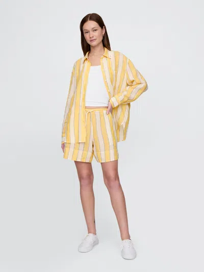 Gap 100% Linen Easy Shorts In Yellow Stripe