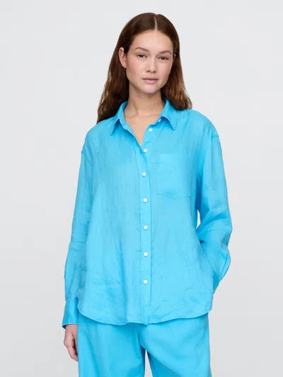 Gap 100% Linen Oversized Shirt In Aquarius Blue