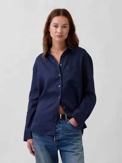 Gap 100% Linen Oversized Shirt In Blue