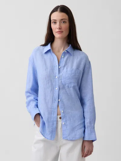 Gap 100% Linen Oversized Shirt In Blue