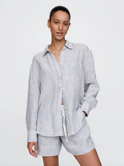 Gap Organic Cotton Big Shirt In Blue And White Stripe