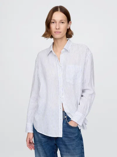 Gap 100% Linen Oversized Shirt In Blue Stripe