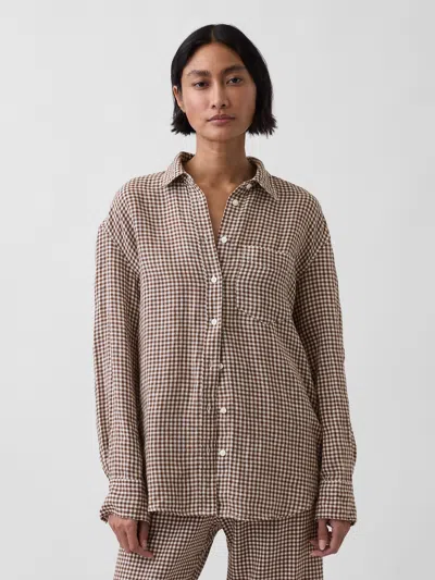 Gap 100% Linen Oversized Shirt In Brown
