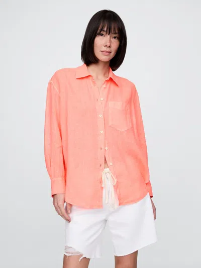 Gap 100% Linen Oversized Shirt In Neon Orange