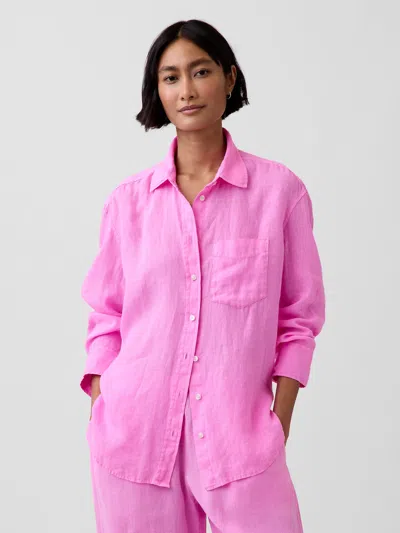 Gap 100% Linen Oversized Shirt In Pink