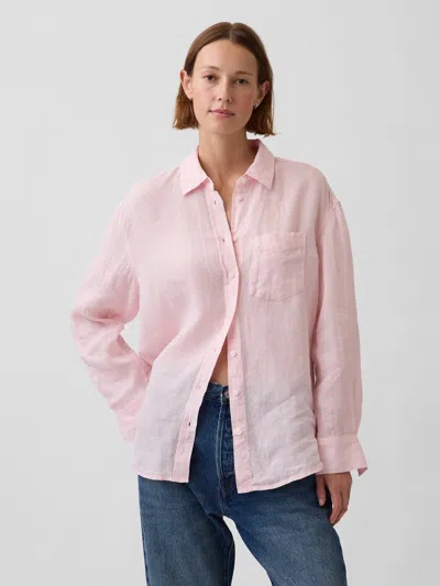 Gap 100% Linen Oversized Shirt In Pink