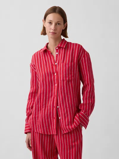 Gap 100% Linen Oversized Shirt In Red