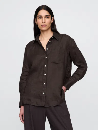 Gap 100% Linen Oversized Shirt In Terra Brown