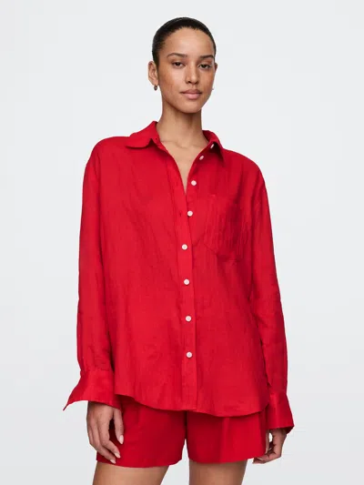 Gap 100% Linen Oversized Shirt In Tomato Sauce Red
