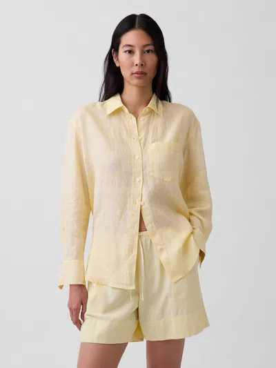 Gap 100% Linen Oversized Shirt In Yellow