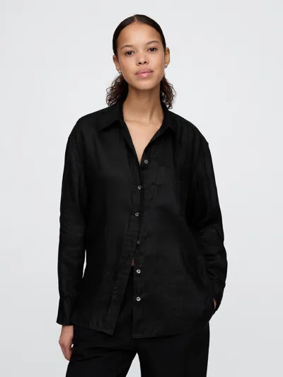 Gap 100% Linen Oversized Shirt In Black