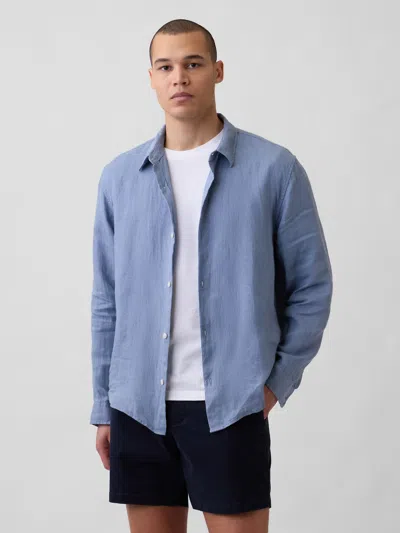 Gap 100% Linen Relaxed Shirt In Blue