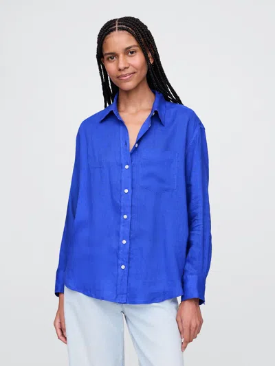 Gap 100% Linen Oversized Shirt In Dazzling Blue