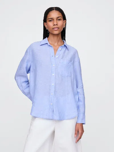 Gap 100% Linen Oversized Shirt In Shirting Blue