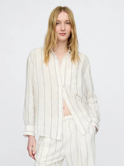 Gap 100% Linen Oversized Shirt In White Neutral Stripe