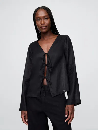 Gap 100% Linen Tie-front Shirt In Black
