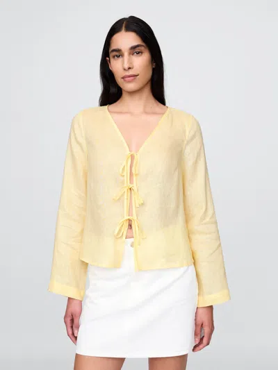 Gap 100% Linen Tie-front Shirt In Maize Yellow