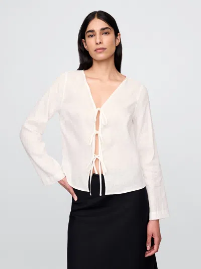 Gap 100% Linen Tie-front Shirt In Off White