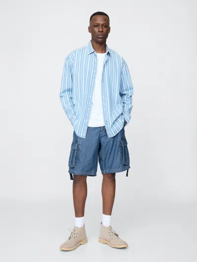 Gap 11" Baggy Denim Cargo Shorts In Medium Indigo