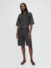 Gap 11" Mid Rise French Terry Denim Longline Shorts In Moonless Black Night