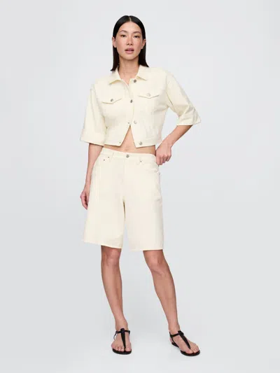 Gap 11" Mid Rise French Terry Denim Longline Shorts In White Sail