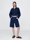 Shop Gap 11" Mid Rise French Terry Denim Longline Shorts In Blue Indigo