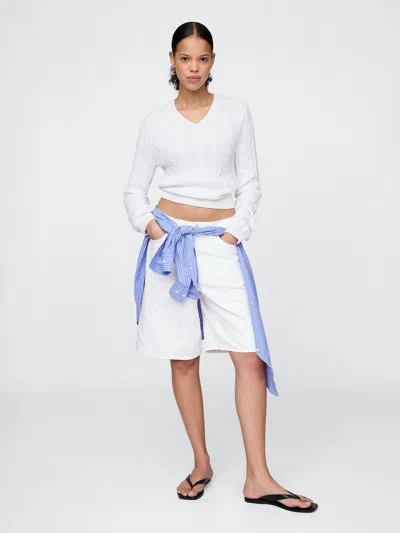 Gap 11" Mid Rise Longline Denim Shorts In Optic White