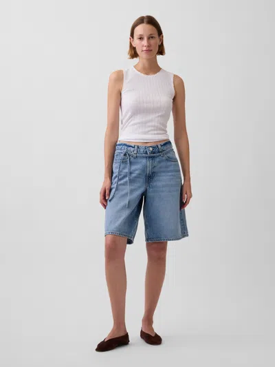 Gap 11" Mid Rise Micro Belt Longline Denim Shorts In Blue
