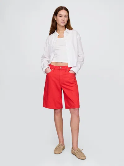 Gap 11" Mid Rise Ultrasoft Longline Denim Shorts In Poster Red